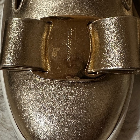 Salvatore Ferragamo Gold Slip On Sneakers Size 7 - Picture 7 of 8